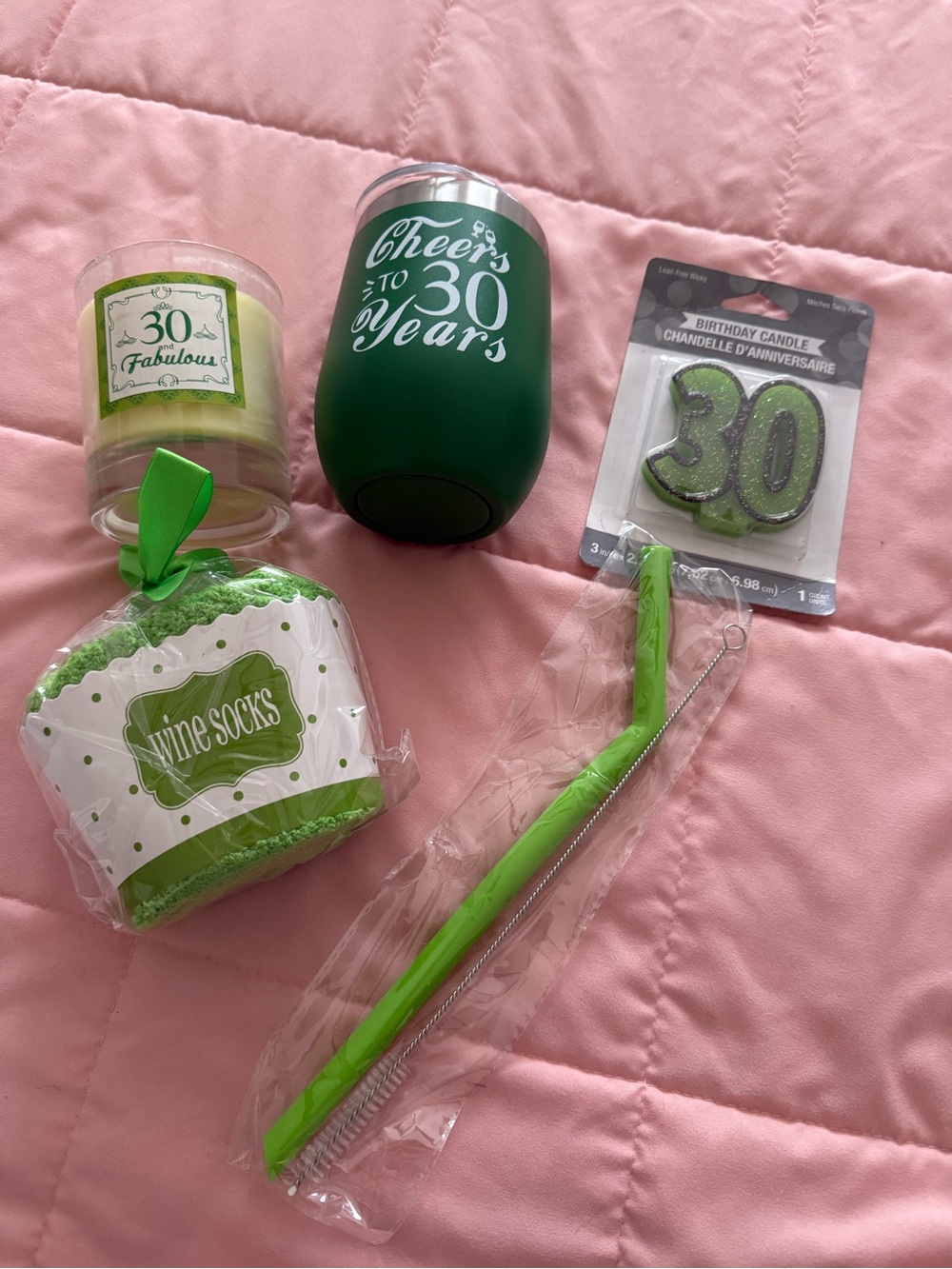 30th Birthday Party Green Wine Tumbler & Accessories Set